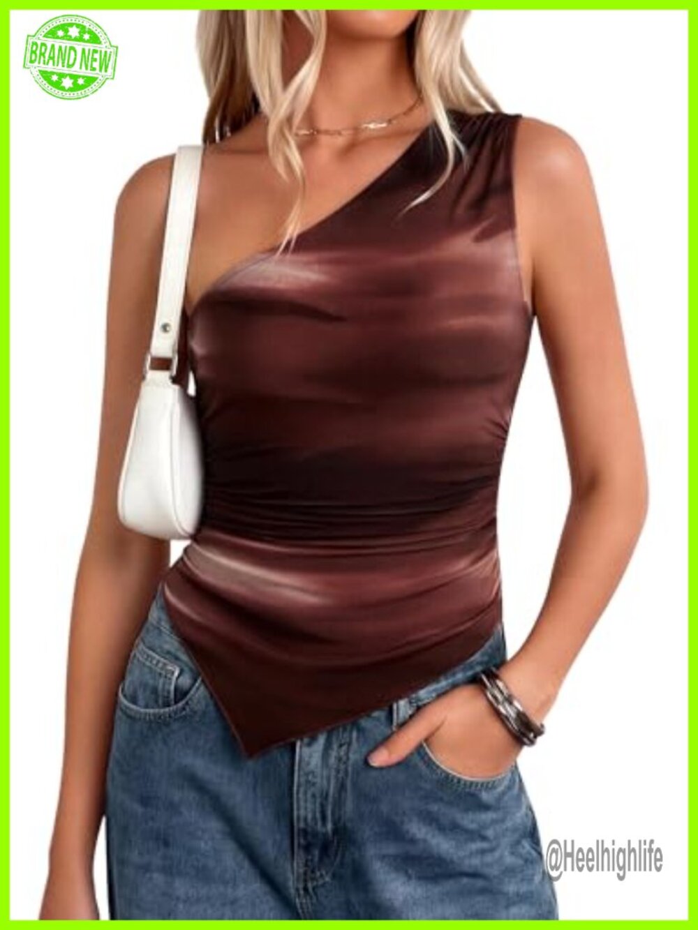 One Shoulder Floral Mesh Tank Top Ruched Sleeveless Summer